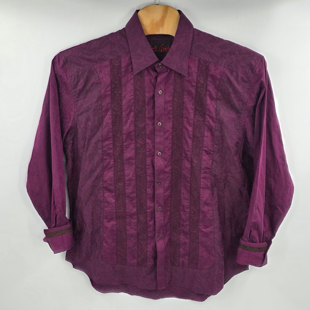 Robert Graham Mens 2XL Purple Jacquard Floral Paisley Embroidered Shirt Men's